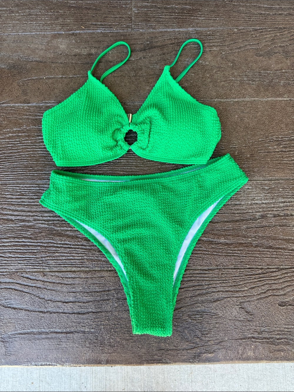 Bright Green Textured Two-Piece Bikini Set